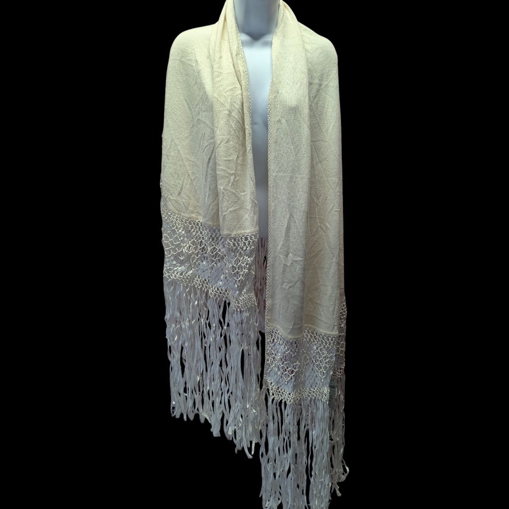 Cache Silk Blend Ivory Shawl/Wrap With Tassels
